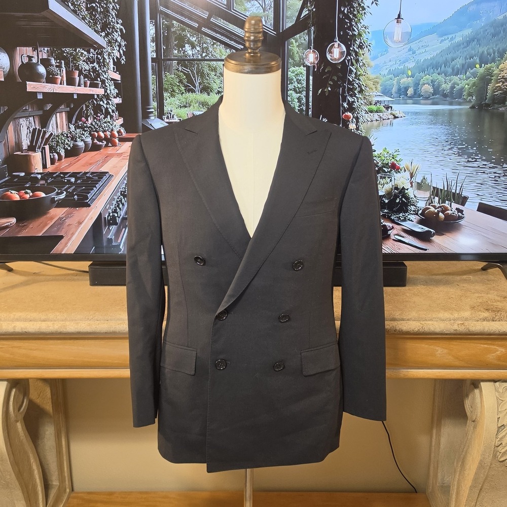 RALPH LAUREN 40R Mens BLACK LABEL Double Breasted Wool Blazer Jacket - Italy